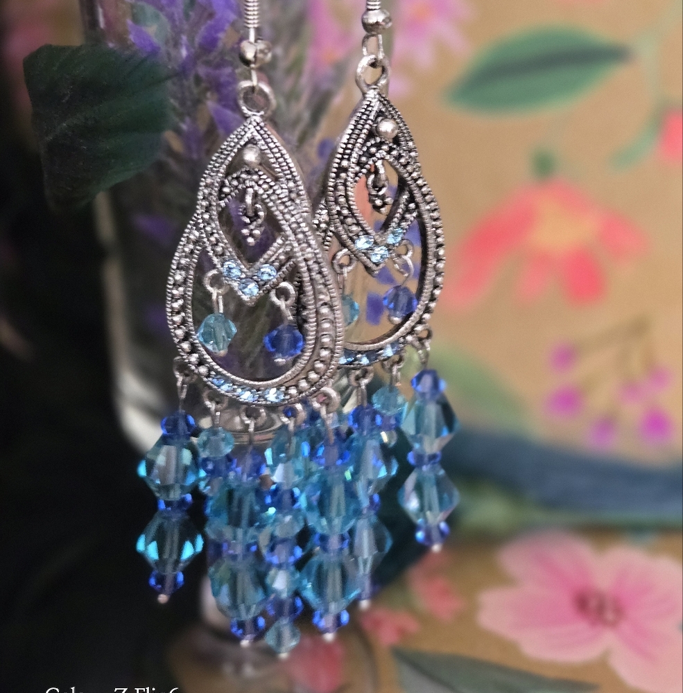 Elegant Silver and Blue Dangle Earrings